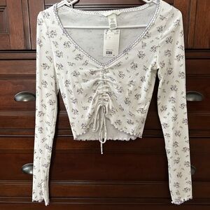 Floral White Long Sleeve Top